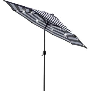 imageSunnyglade 9 Solar LED Lighted Patio Umbrella with 8 RibsTilt Adjustment and Crank Lift System Light TanBlack and White