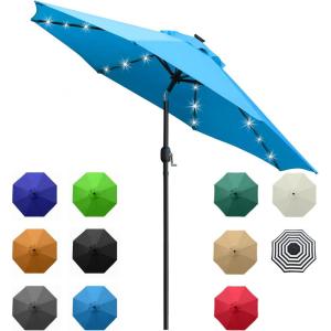 imageSunnyglade 9 Solar LED Lighted Patio Umbrella with 8 RibsTilt Adjustment and Crank Lift System Light TanBlue