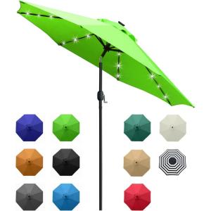 imageSunnyglade 9 Solar LED Lighted Patio Umbrella with 8 RibsTilt Adjustment and Crank Lift System Light TanGrass Green
