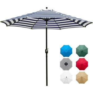 imageSunnyglade 9 Patio Umbrella Outdoor Table Umbrella with 8 Sturdy Ribs Blue and WhiteBlue and White