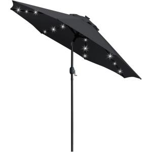 imageSunnyglade 9 Solar LED Lighted Patio Umbrella with 8 RibsTilt Adjustment and Crank Lift System BlackBlack