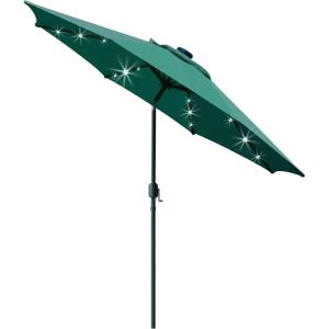 imageSunnyglade 9 Solar LED Lighted Patio Umbrella with 8 RibsTilt Adjustment and Crank Lift System BlackDark Green