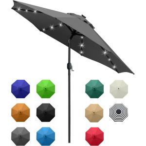 imageSunnyglade 9 Solar LED Lighted Patio Umbrella with 8 RibsTilt Adjustment and Crank Lift System BlackGrey