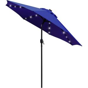 imageSunnyglade 9 Solar LED Lighted Patio Umbrella with 8 RibsTilt Adjustment and Crank Lift System BlackNavy Blue