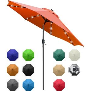imageSunnyglade 9 Solar LED Lighted Patio Umbrella with 8 RibsTilt Adjustment and Crank Lift System BlackOrange