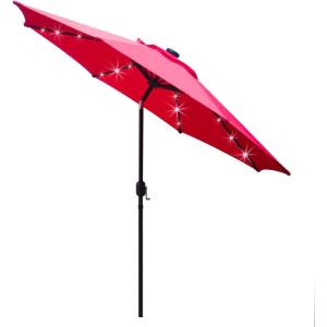 imageSunnyglade 9 Solar LED Lighted Patio Umbrella with 8 RibsTilt Adjustment and Crank Lift System BlackRed