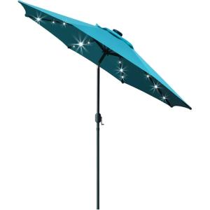 imageSunnyglade 9 Solar LED Lighted Patio Umbrella with 8 RibsTilt Adjustment and Crank Lift System BlackTeal Blue